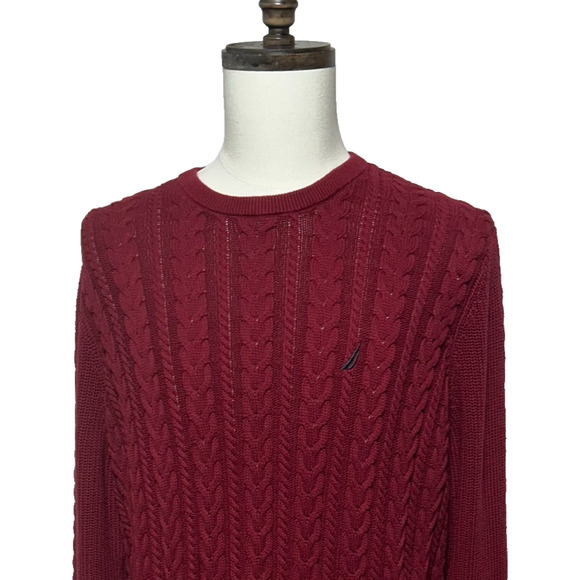 Nautica Sweater Mens XXL Red Cable Knit Fishermen Pullover Crew Neck Chunky - Picture 1 of 10